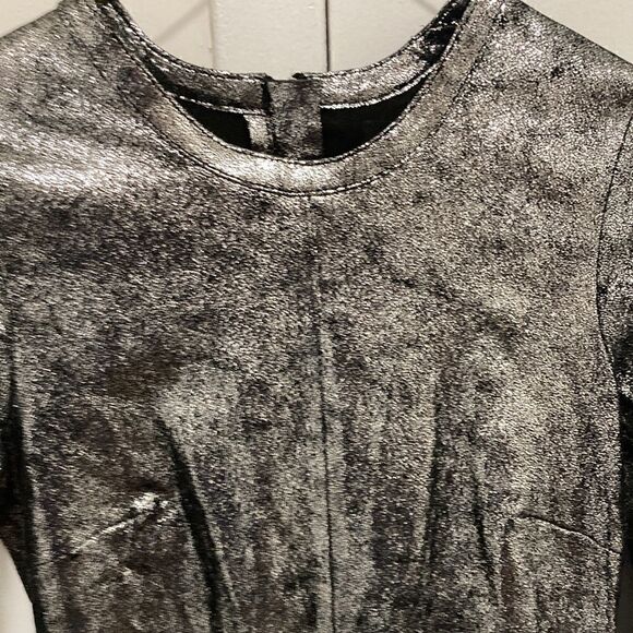 RTA Calfskin Silver Metallic Leather Mini Dress with Exposed Zippers. Size 0. - Picture 3 of 11